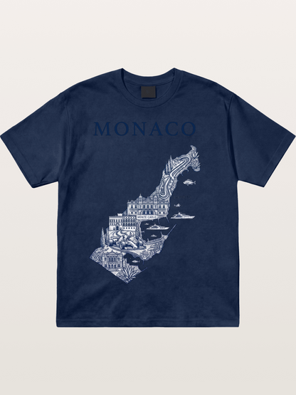 Monaco National Map Circuit Illustration Cotton T-shirt
