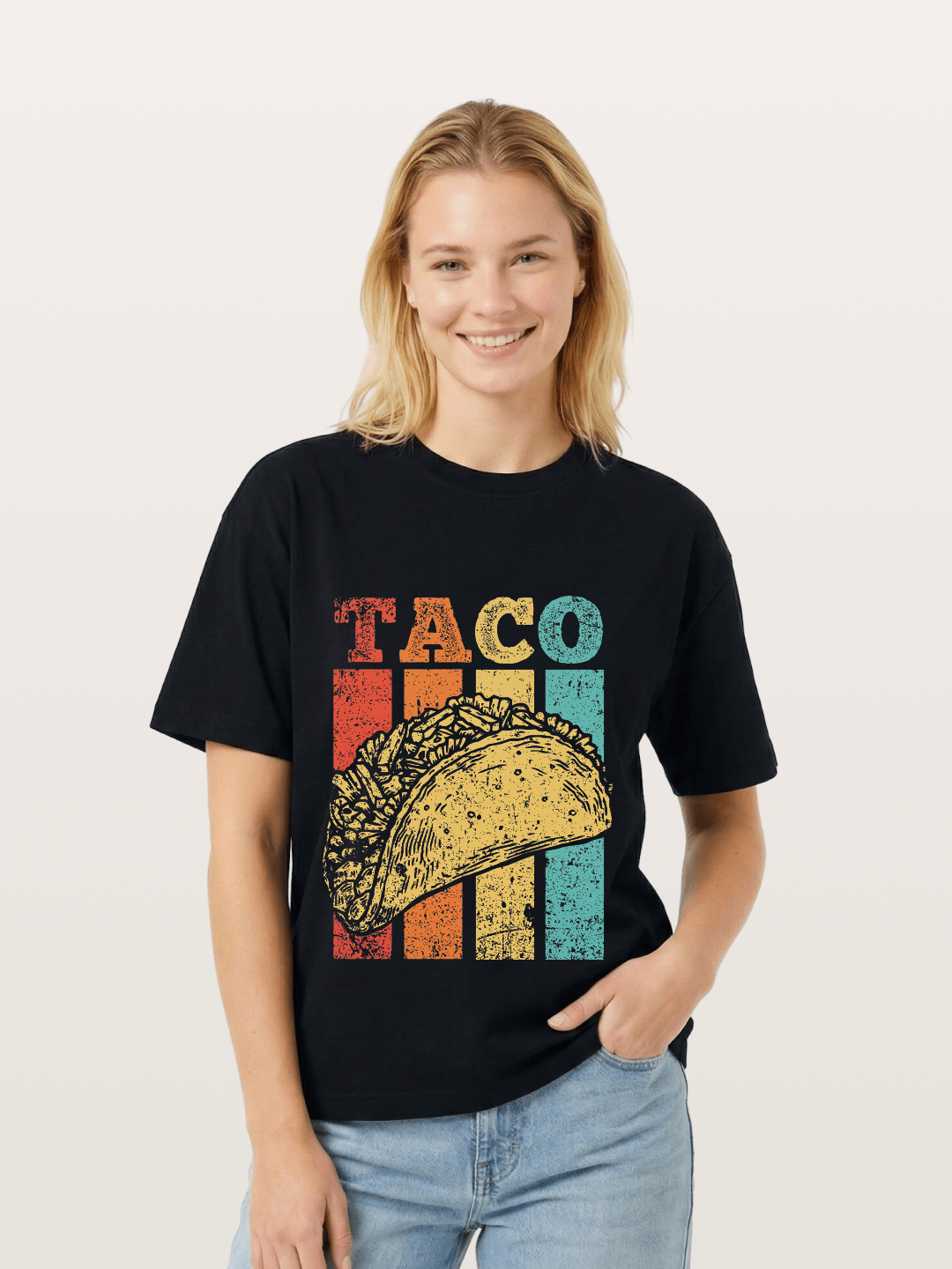Vintage Taco Retro Stripes Food Gildan T-shirt