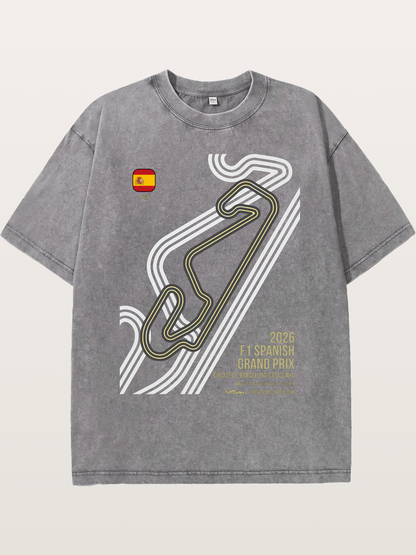 Spanish F1 Catalunya Circuit Layout Washed T-shirt