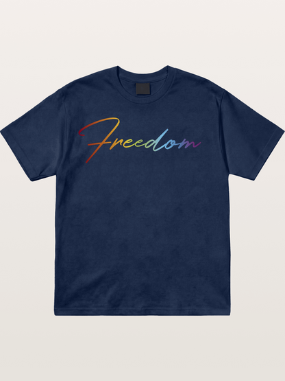 Freedom Rainbow Gradient Script Text Cotton T-shirt