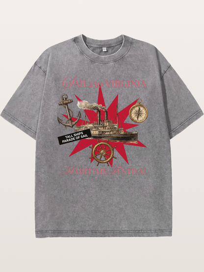 Red Star Tall Ship Festival Art Washed T-shirt