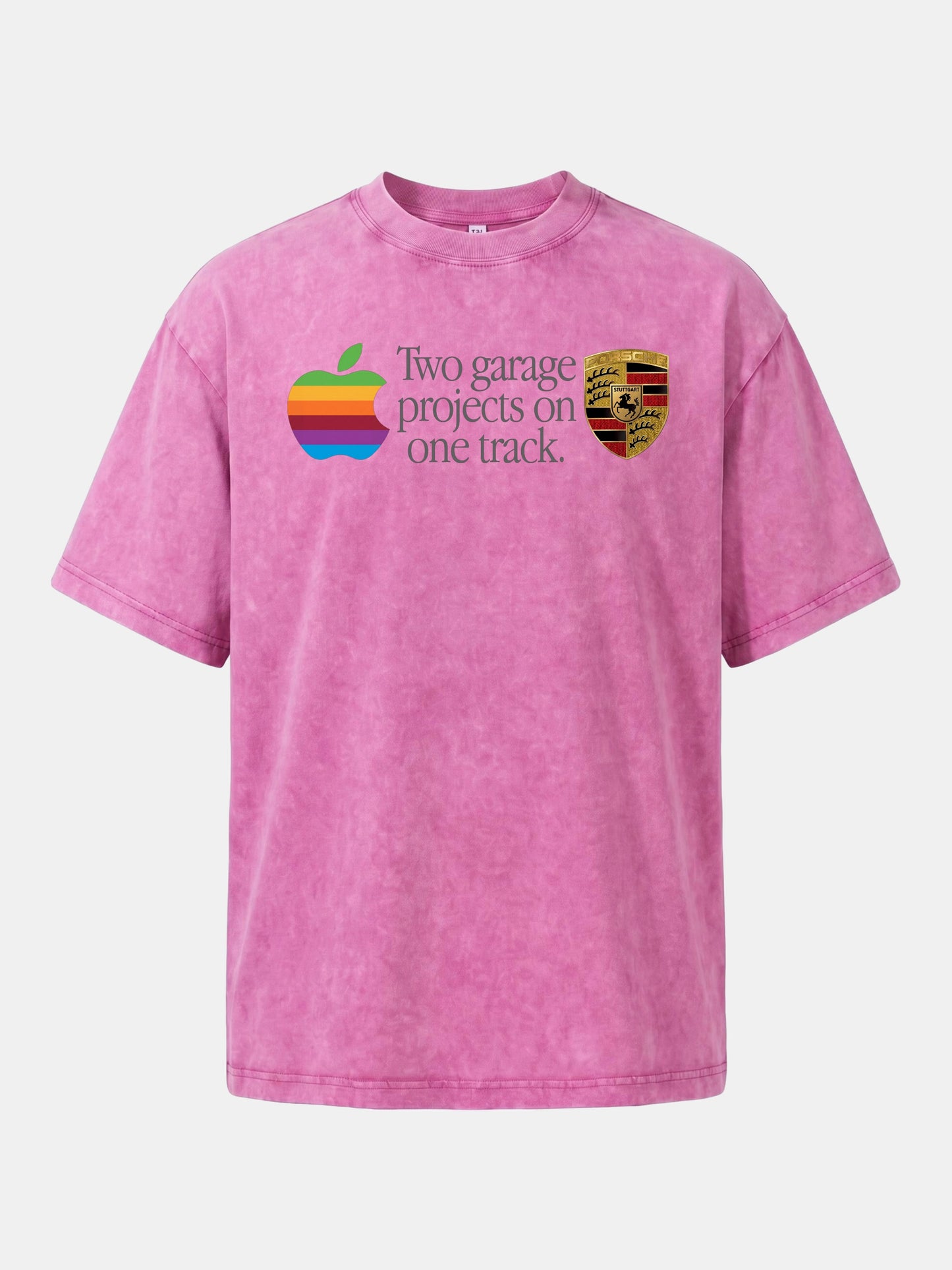 Rainbow Apple Porsche Garage Phrase Washed T-shirt