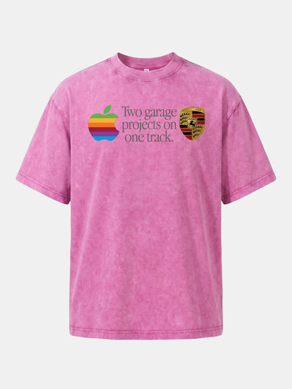 Rainbow Apple Porsche Garage Phrase Washed T-shirt