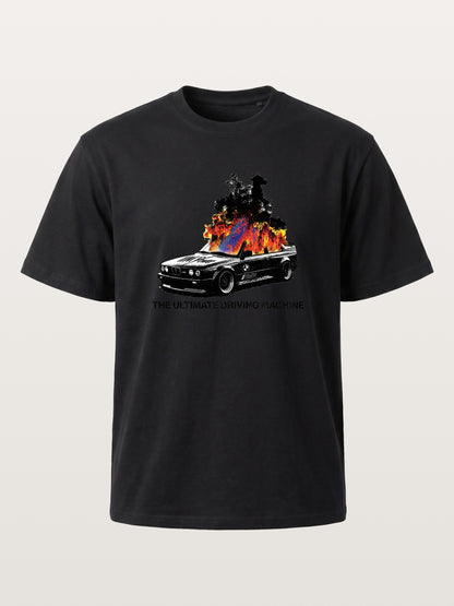 Burning BMW Retro Halftone Poster Gildan T-shirt