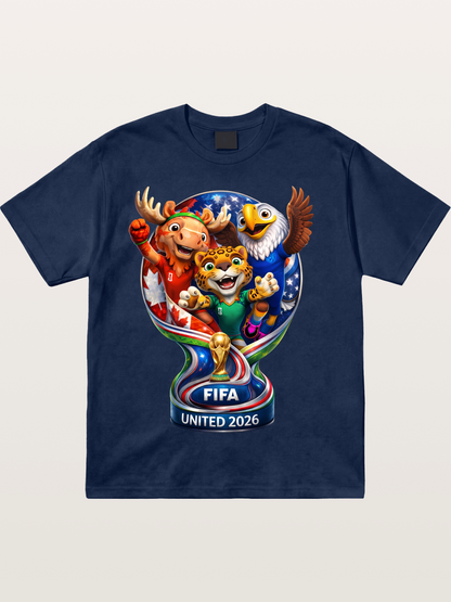 World Cup Mascots Globe Design Cotton T-shirt