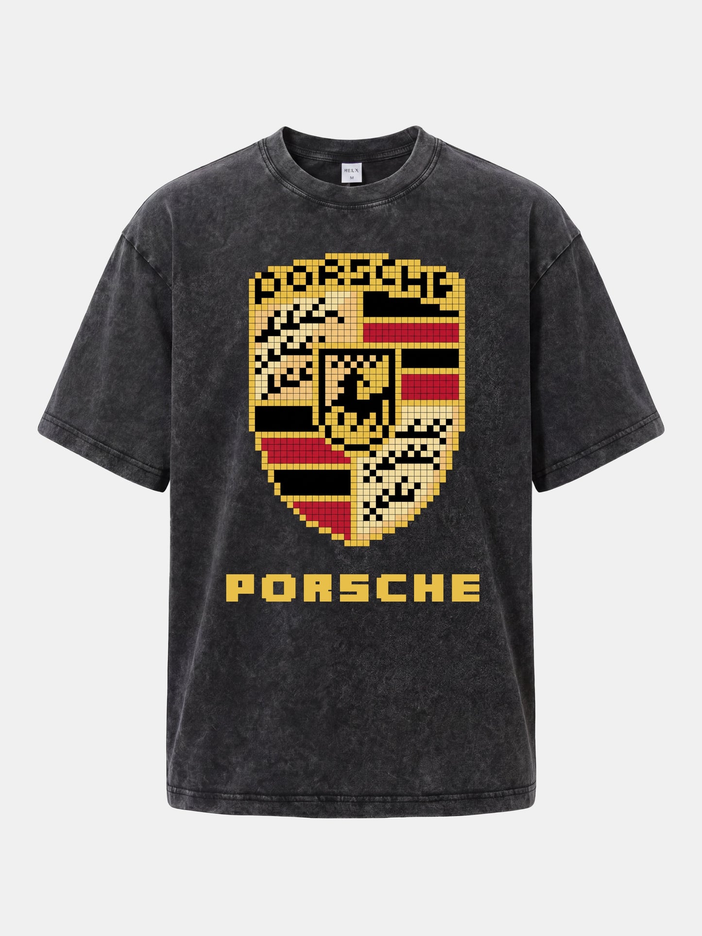 Pixel Mosaic Porsche Crest Emblem Washed T-shirt