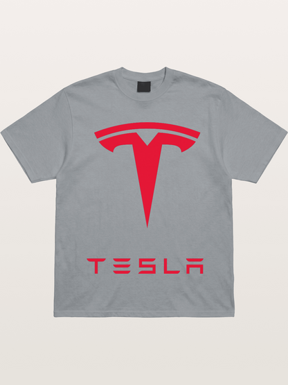 Tesla Red Logo Sticker Gildan T-shirt