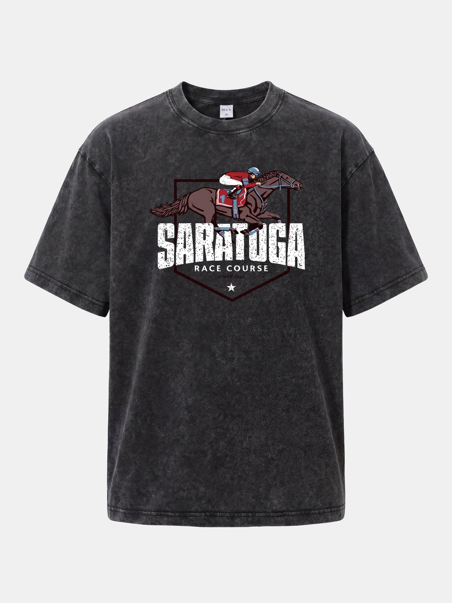 Saratoga Jockey And Horse Illustration Washed T-shirt