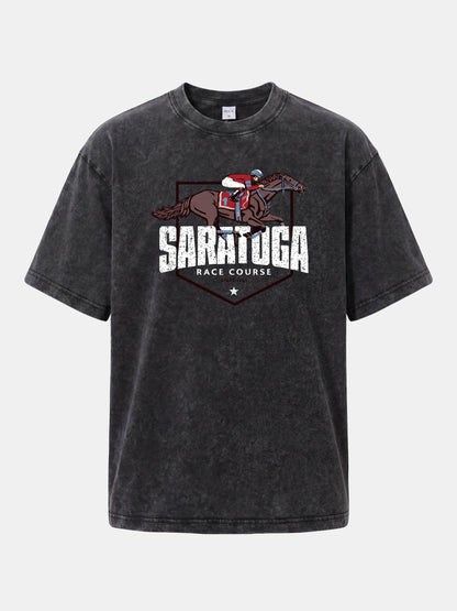 Saratoga Jockey And Horse Illustration Washed T-shirt