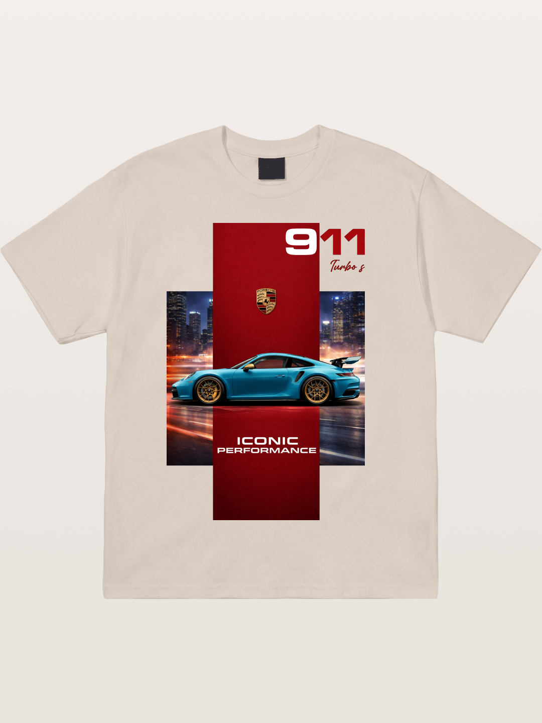 Porsche 911 Turbo S Blue Iconic Cotton T-shirt