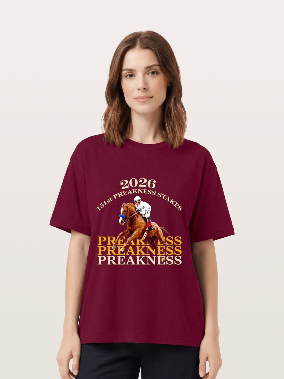 151st Preakness Jockey on Chestnut Horse Gildan T-shirt