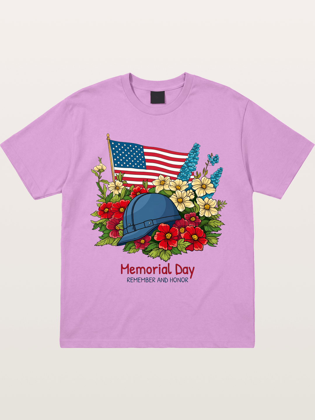 Memorial Day Flowers Helmet American Flag Gildan T-shirt