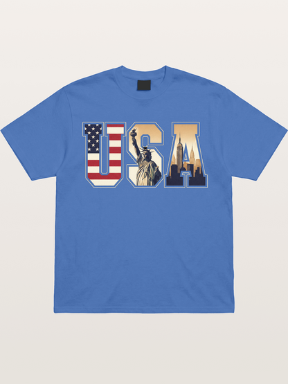 USA Letters Liberty City Skyline Gildan T-shirt