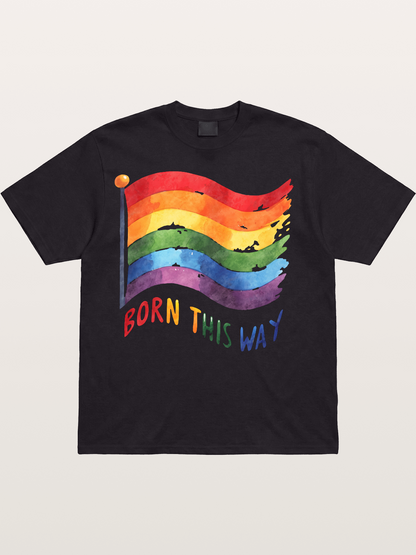 Born This Way Watercolor Rainbow Flag Cotton T-shirt