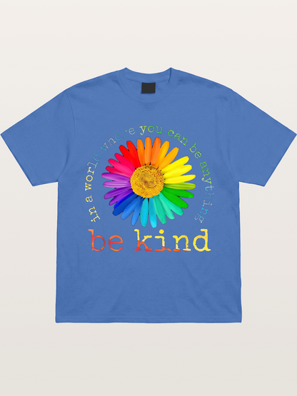 Rainbow Daisy Be Kind Quote Design Gildan T-shirt
