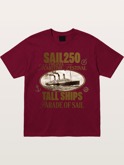 Vintage Sail Ship Maritime Print Gildan T-shirt