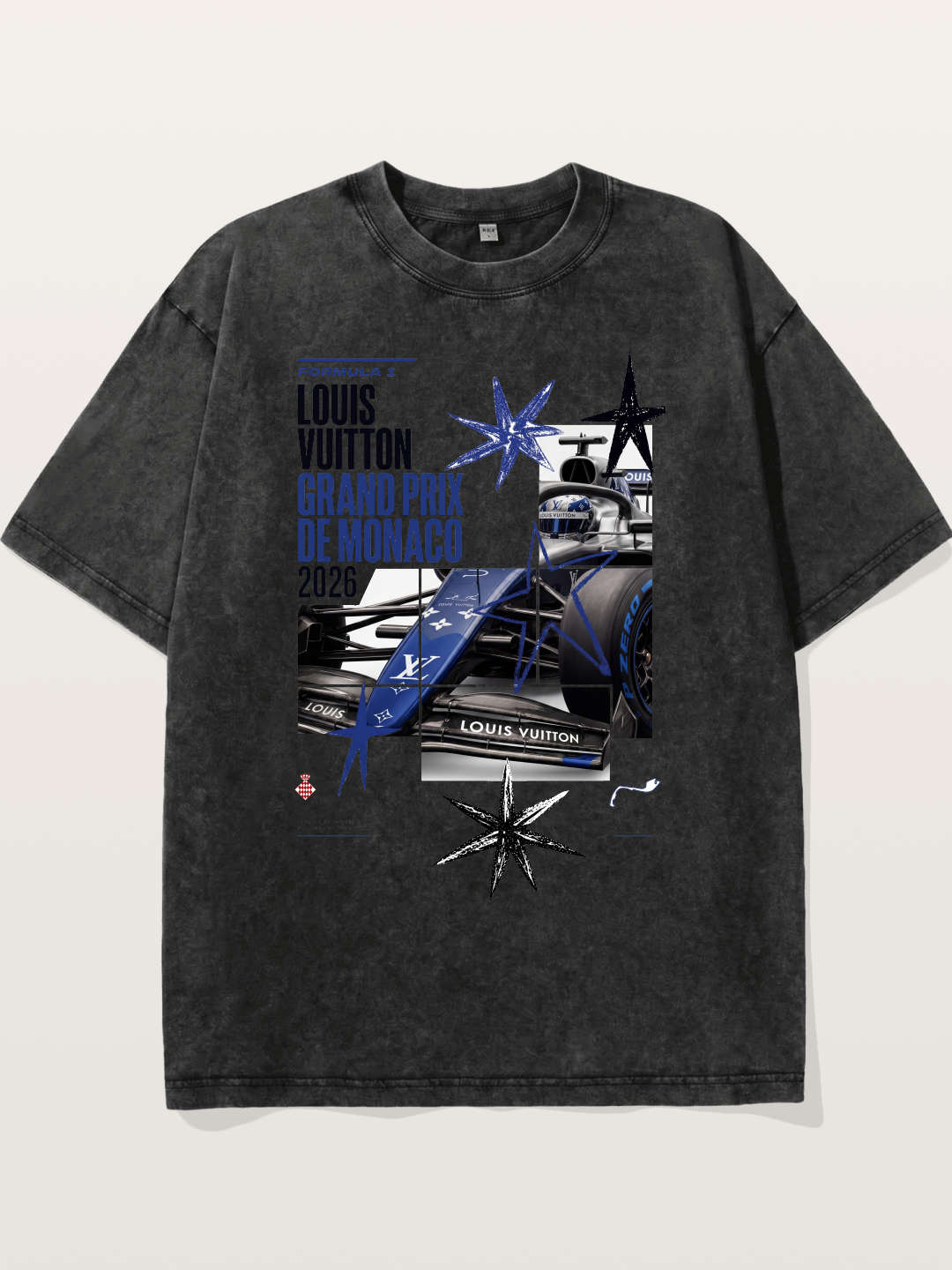 Blue LV F1 Monaco Poster Washed T-shirt