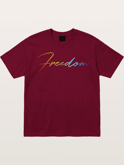 Freedom Rainbow Gradient Script Text Gildan T-shirt