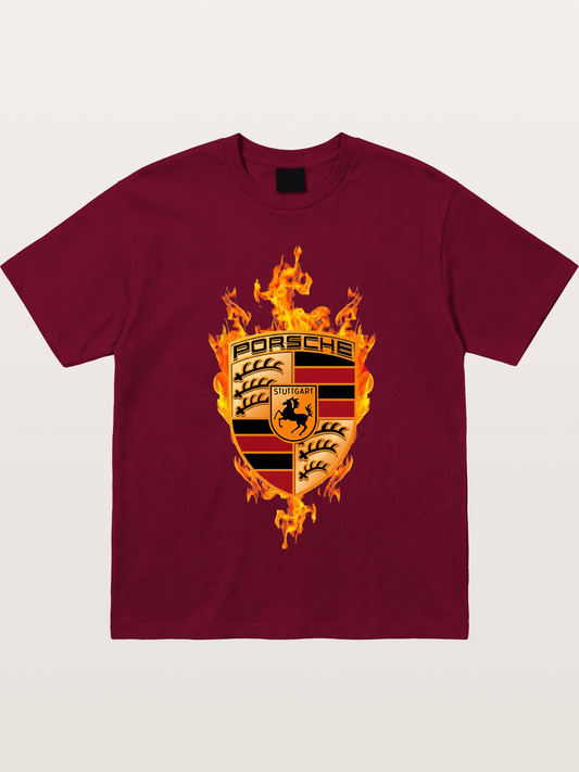 Porsche Crest Fire Flame Design Gildan T-shirt