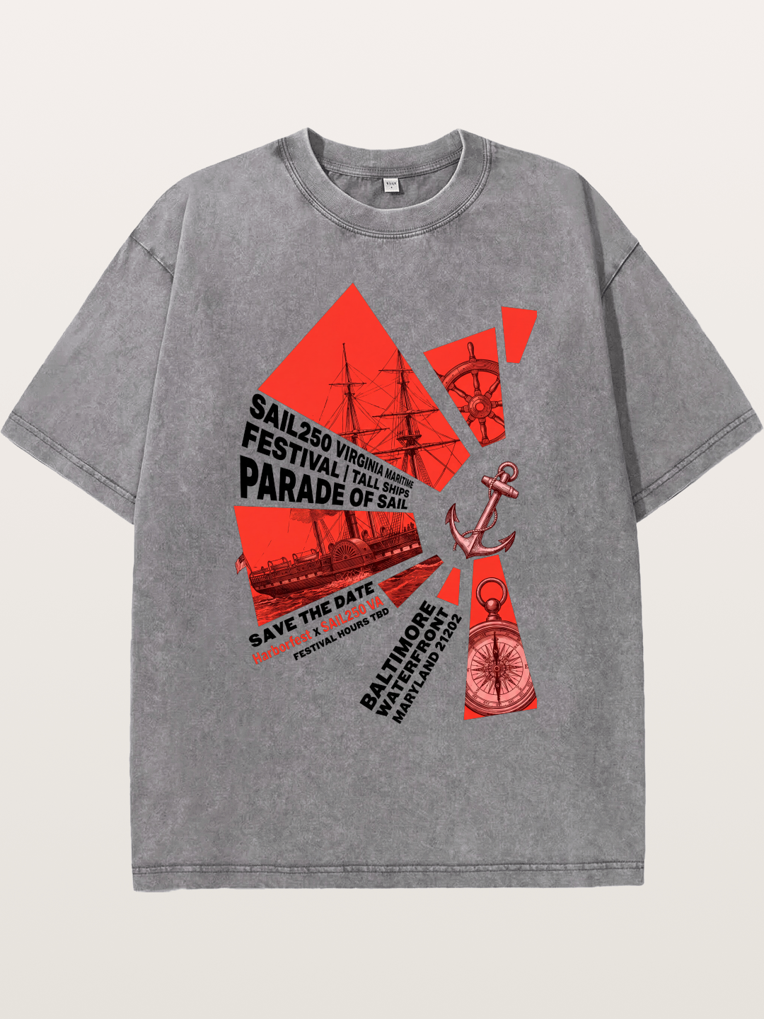 Pink Red Geometric Sail Poster Washed T-shirt