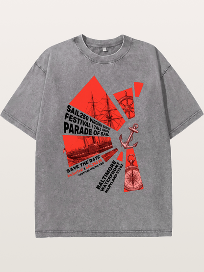 Pink Red Geometric Sail Poster Washed T-shirt