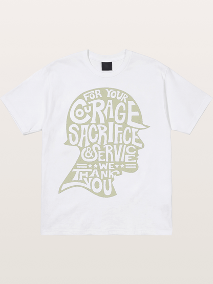 Soldier Helmet Courage Sacrifice Word Art Cotton T-shirt