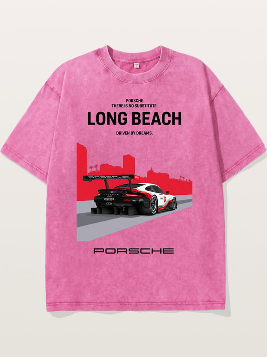 Long Beach Race Porsche Poster Washed T-shirt
