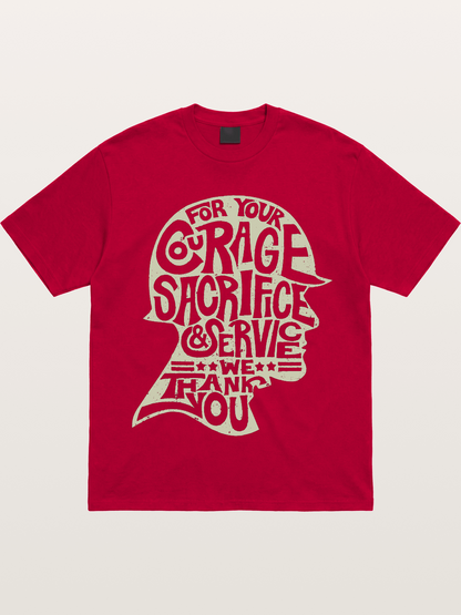 Soldier Helmet Courage Sacrifice Word Art Gildan T-shirt