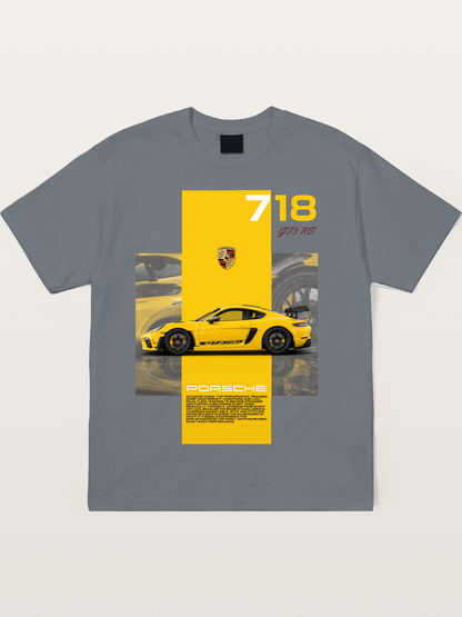 Porsche 718 GT4 RS Yellow Sports Car Cotton T-shirt