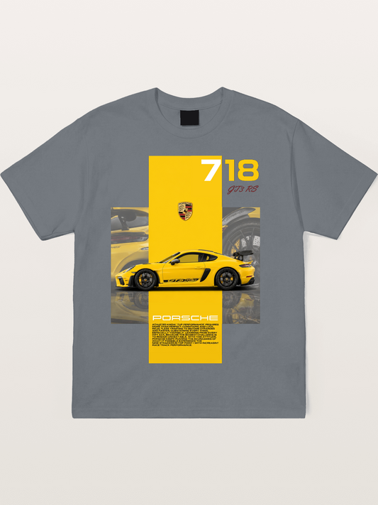 Porsche 718 GT4 RS Yellow Sports Car Cotton T-shirt