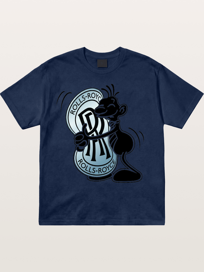 Mascot Hugging Rolls-Royce Logo Cotton T-shirt