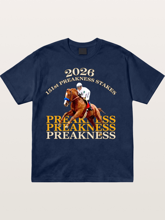 151st Preakness Jockey on Chestnut Horse Cotton T-shirt