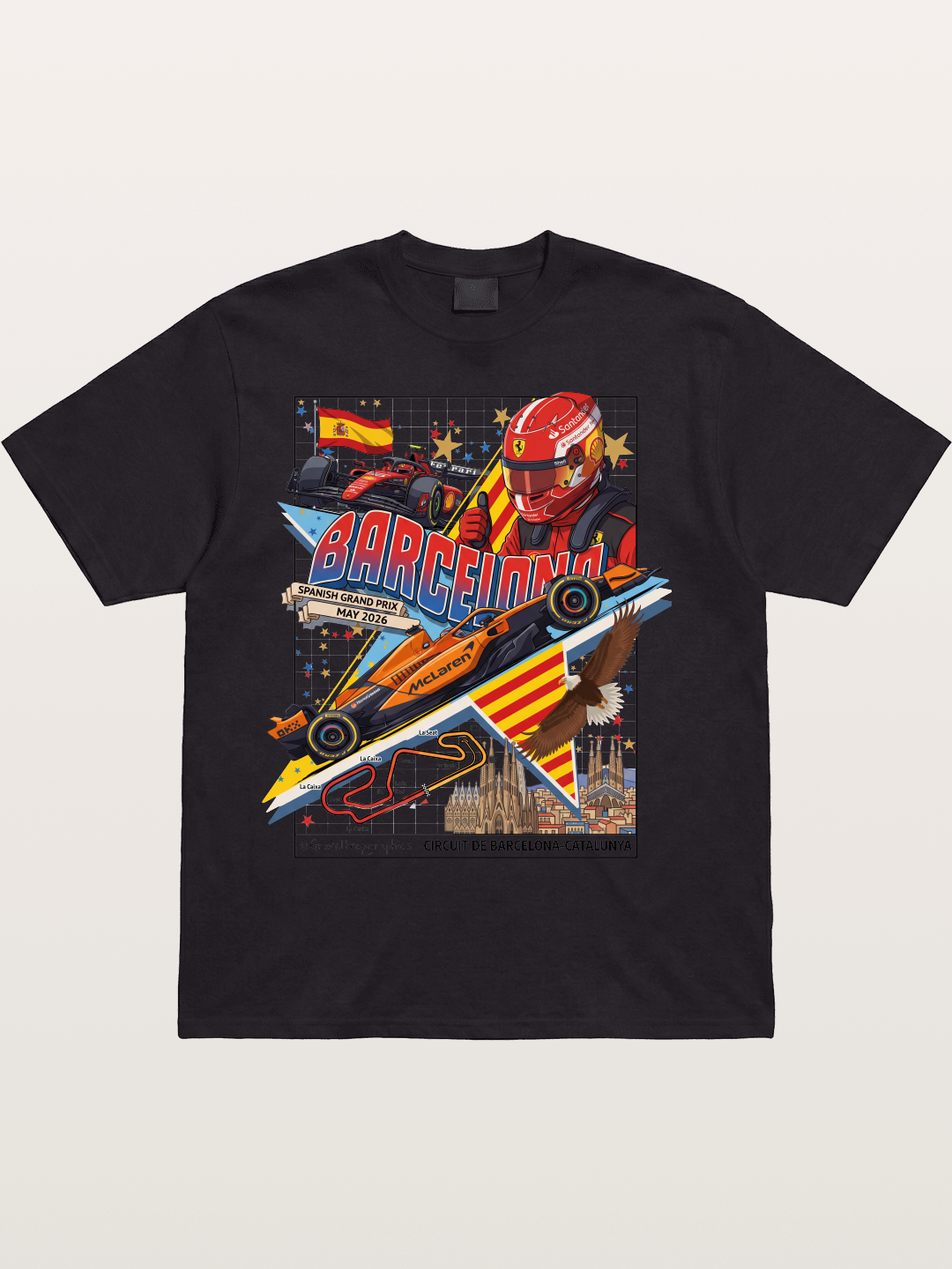 Barcelona GP Spanish Landmark Collage Cotton T-shirt