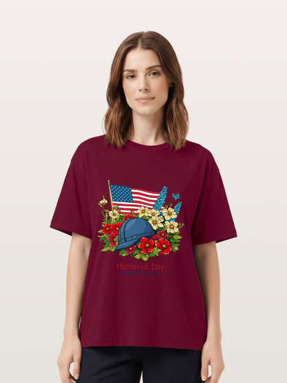 Memorial Day Flowers Helmet American Flag Gildan T-shirt