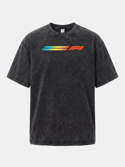 F1 Rainbow Gradient Stripe Banner Washed T-shirt