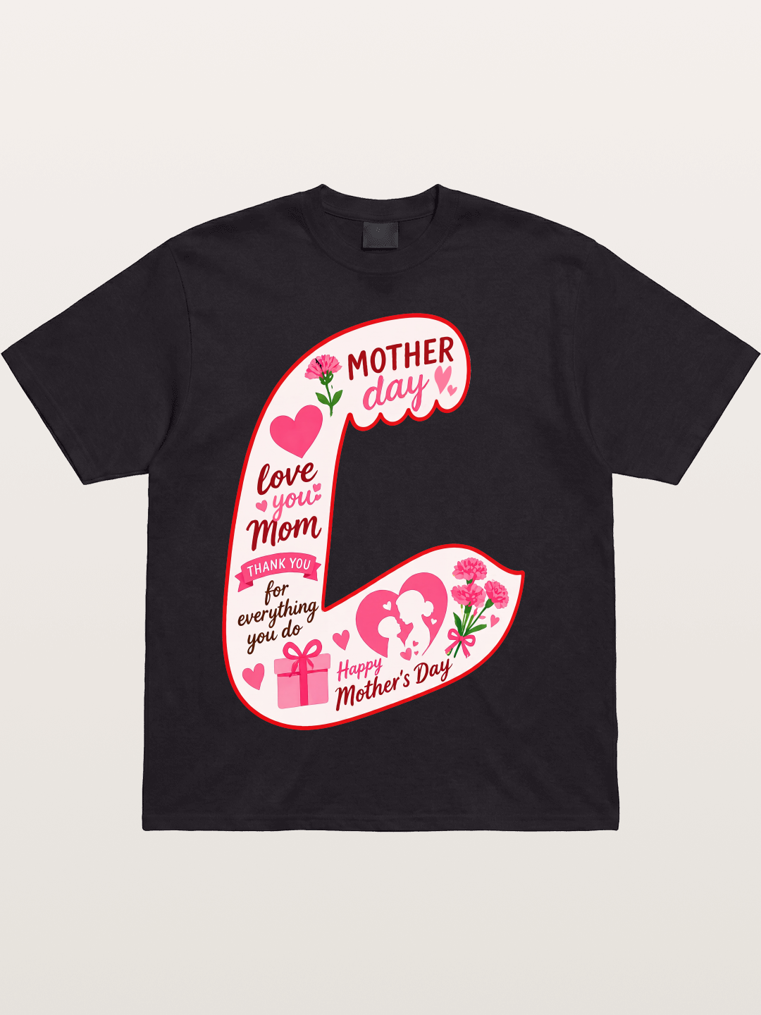Mother's Day Love You Mom Art Cotton T-shirt