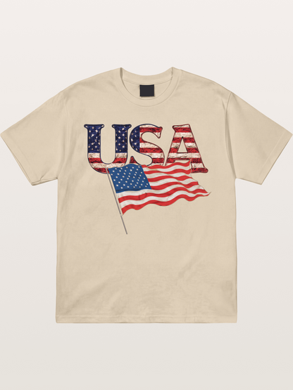 USA Letters American Flag Texture Gildan T-shirt