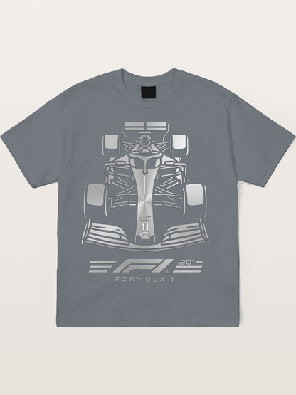 Silver F1 Car Line Art Print Cotton T-shirt