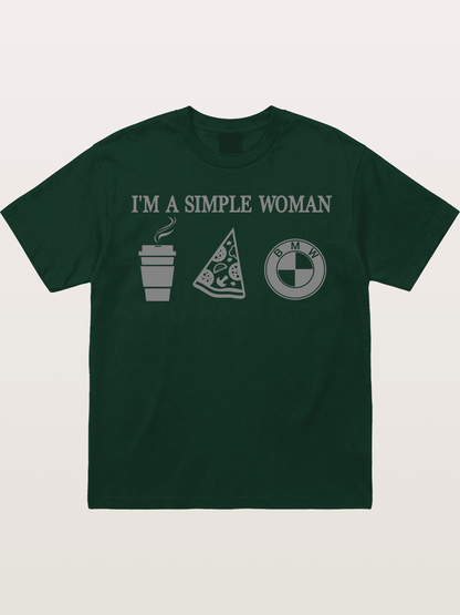 Simple Woman BMW Coffee Pizza Art Gildan T-shirt