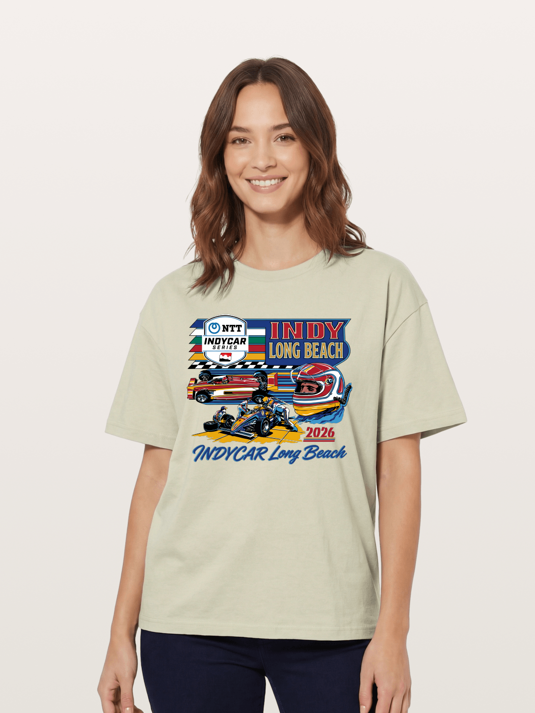 IndyCar Long Beach Vintage Art Cotton T-shirt