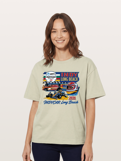 IndyCar Long Beach Vintage Art Cotton T-shirt