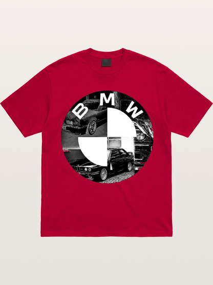 BMW Black White Photo Collage Logo Gildan T-shirt