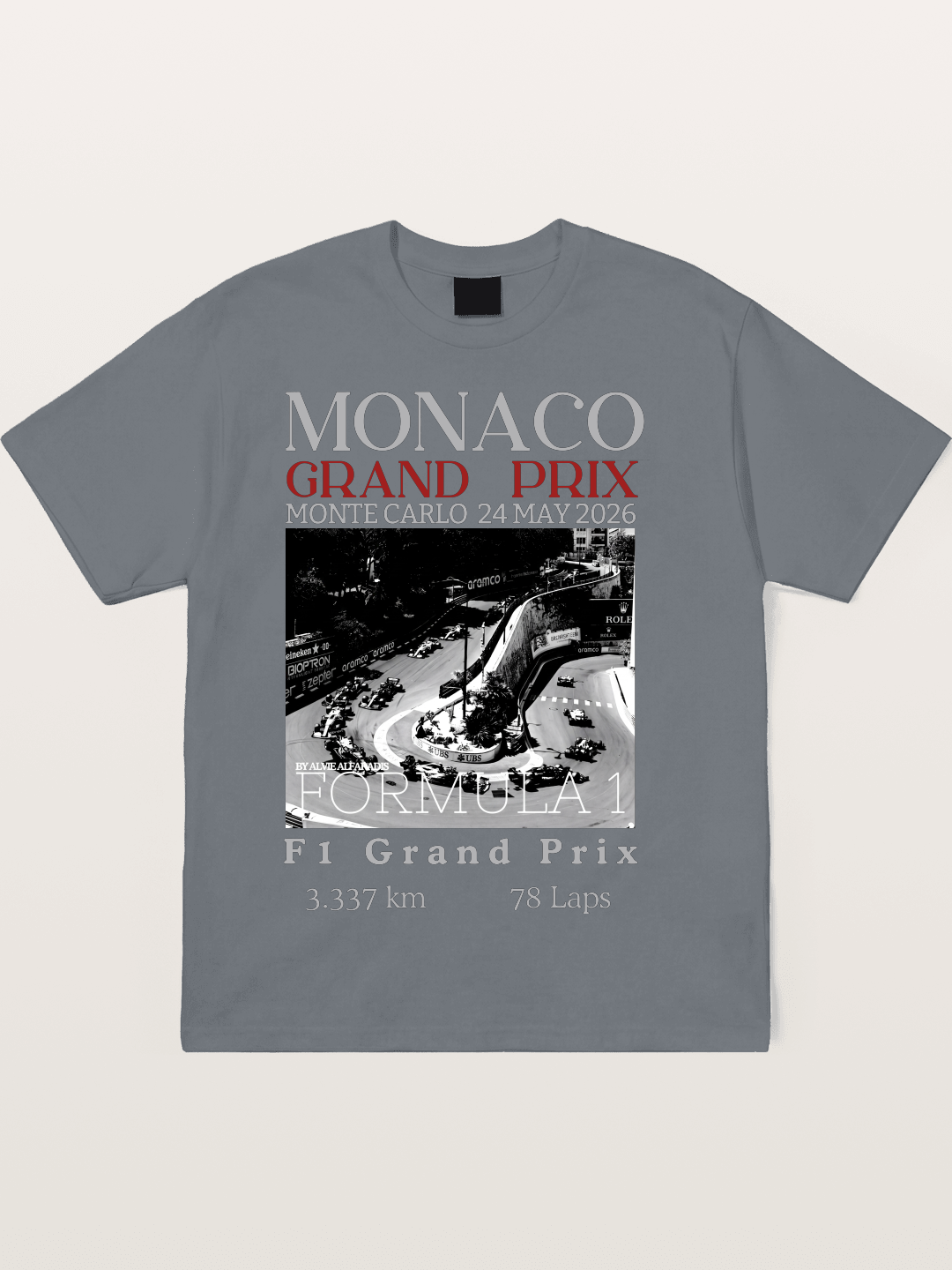 Monaco Grand Prix Black White Aerial Cotton T-shirt