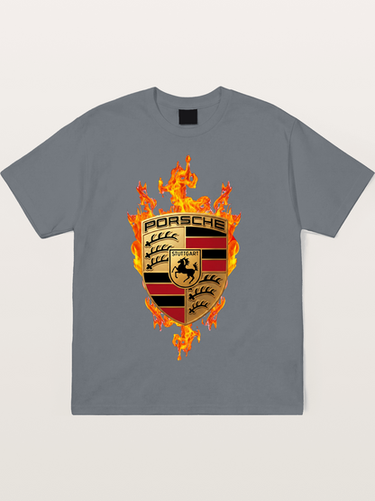 Porsche Flaming Logo Print Cotton T-shirt