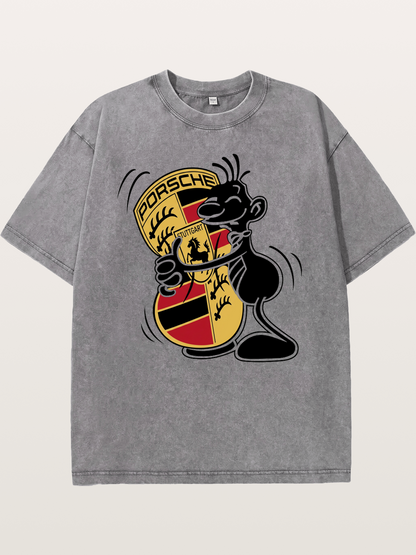 Character Hugging Porsche Crest Washed T-shirt