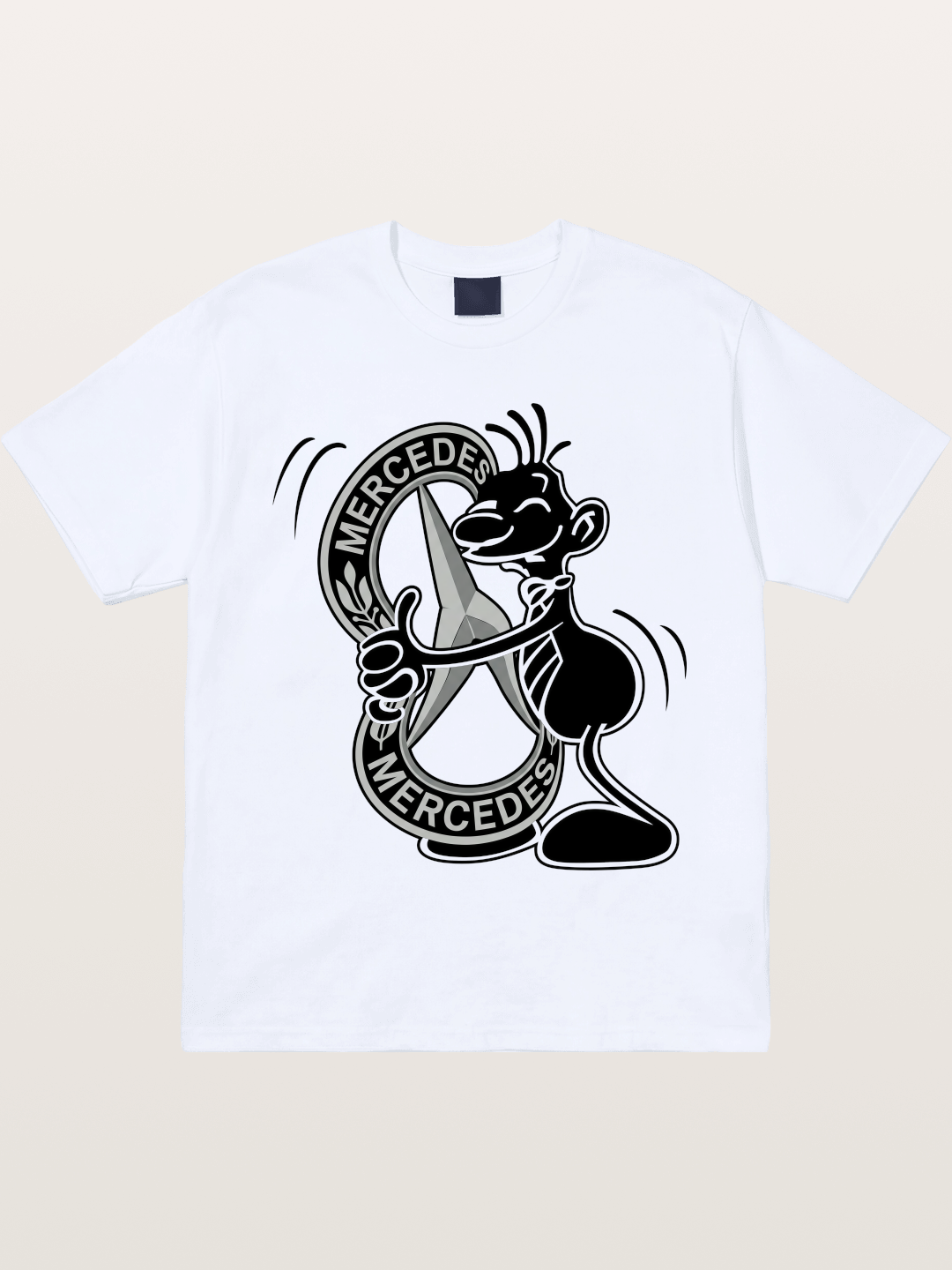 Character Holding Mercedes Emblem Gildan T-shirt