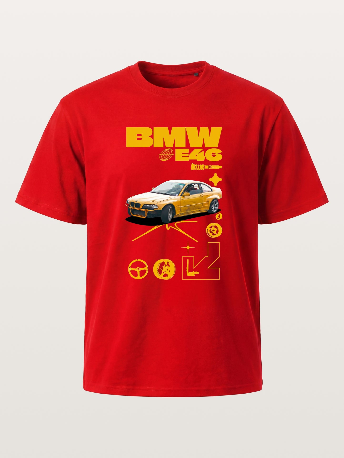 BMW E46 Yellow Tuner Print Cotton T-shirt