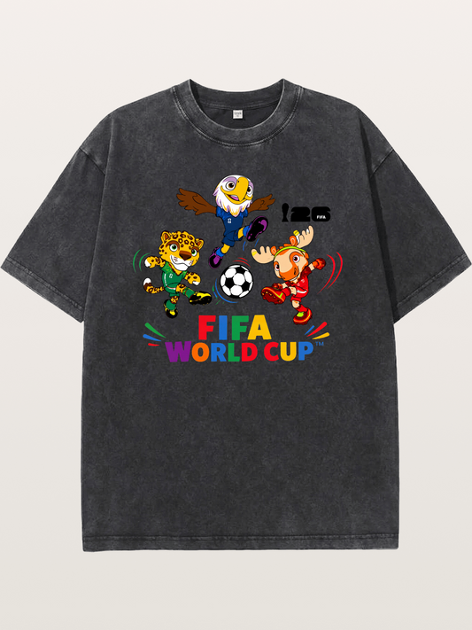 FIFA World Cup Mascots Print Washed T-shirt