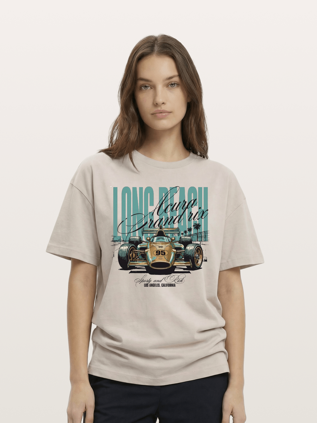 Vintage Long Beach Open Wheel Car Cotton T-shirt