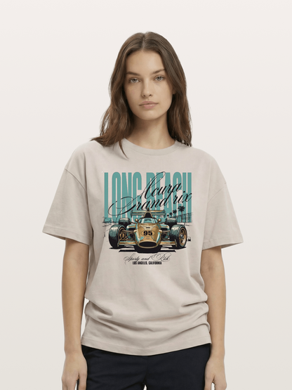 Vintage Long Beach Open Wheel Car Cotton T-shirt
